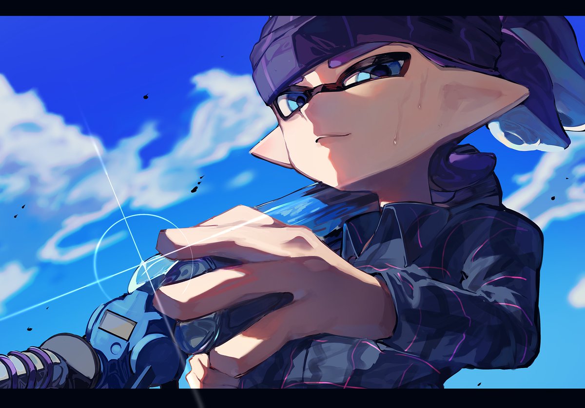 インクリング ,イカボーイ(スプラトゥーン) ,インクリング 「み、みみみみみ見見てくださいえびおさん( )にスーパーかっこいいオタイカくん描い」|ここなつ🌺🏝🍹🥭🥥のイラスト