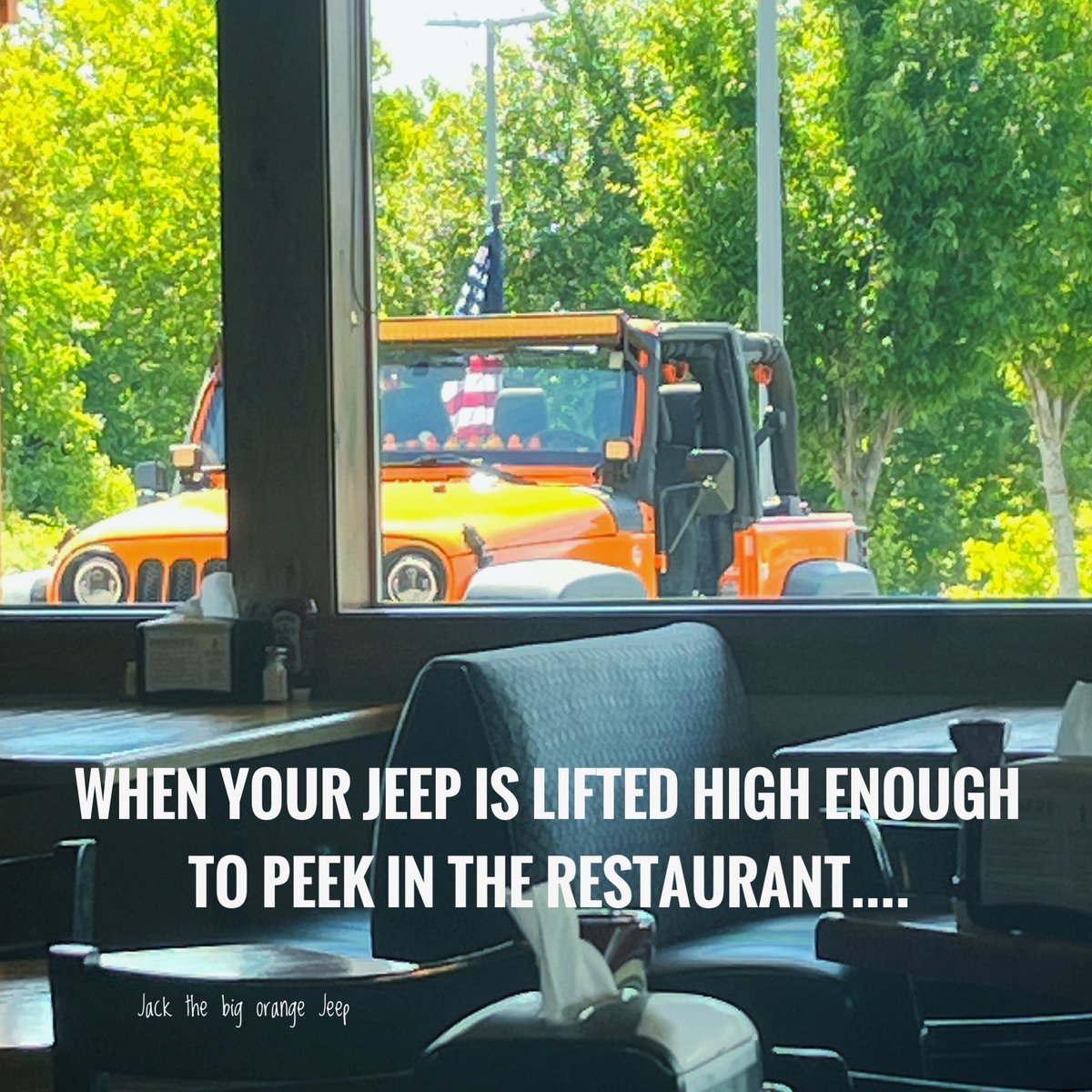 Poor Jack....left outside and trying to see where I am. He doesn't like being very far away from me...or...is it the other way around?
Happy Saturday Jeep Family!

#Jeeplove #jeeplife #jeep #jeepwrangler #jeepbeef #jackthebigorangejeep