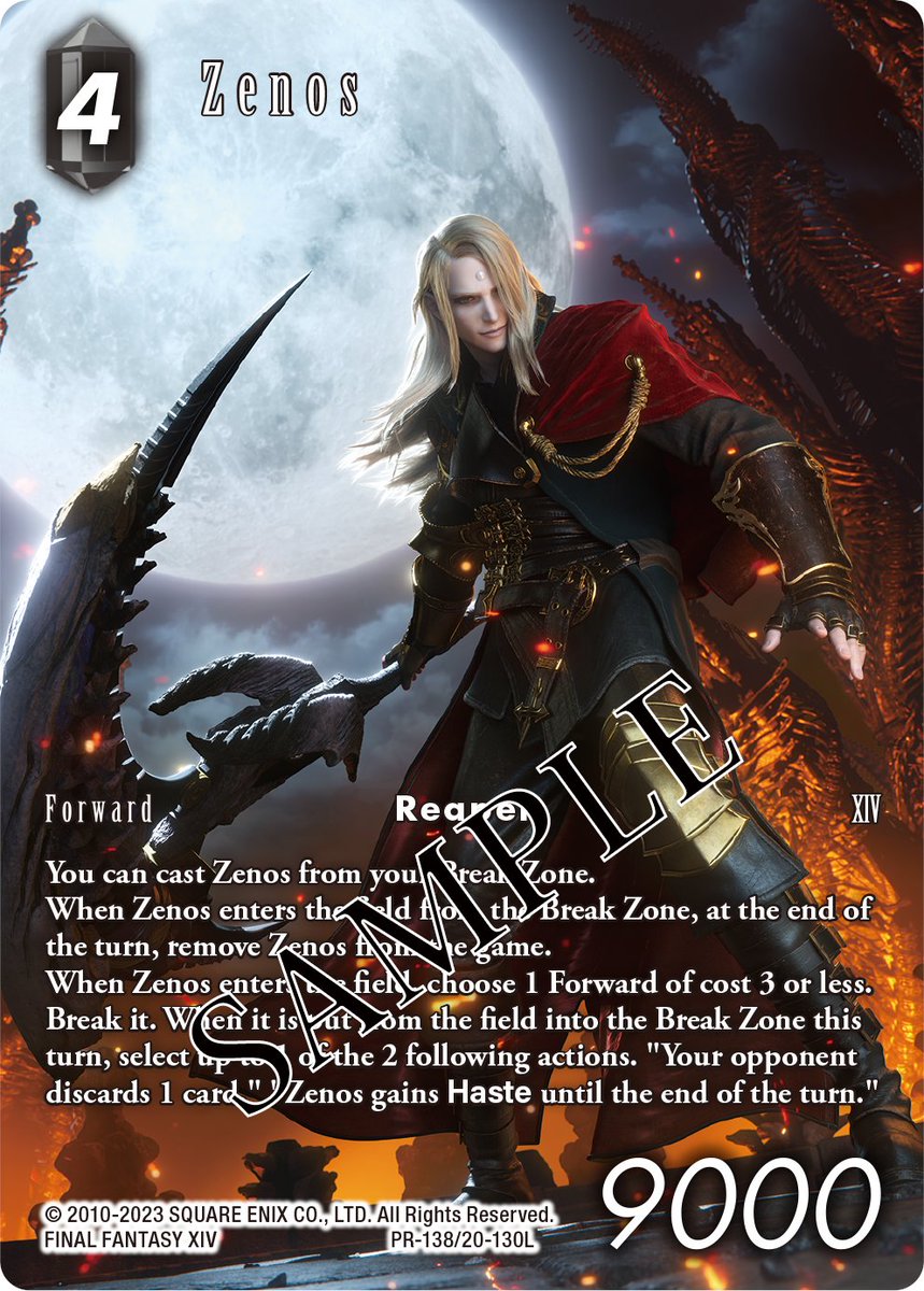 DrDemented's tweet photo. @FFTCG_SQEX Ability Question - If Zenos 20-130L enters the field from the break zone and before end of turn either returns to hand or goes to break zone, does Zenos still get removed from game at the end of turn? https://t.co/B3U7v5rxCL