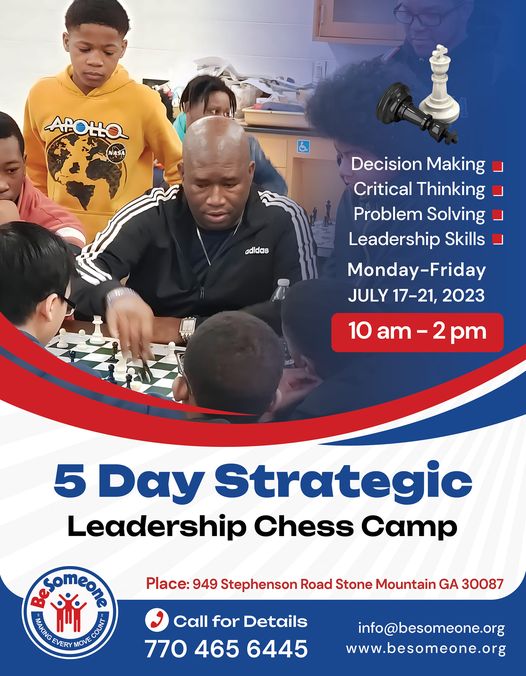 besomeone's tweet photo. Be Someone is Hosting a 5 Day Strategic Leadership Chess Camp. Come Join Us This Week, Monday - Friday July 17th -21st. Let's help our youth develop their skills in decision making, critical thinking, problem solving and leadership skills. https://t.co/ClVSFMWnkr