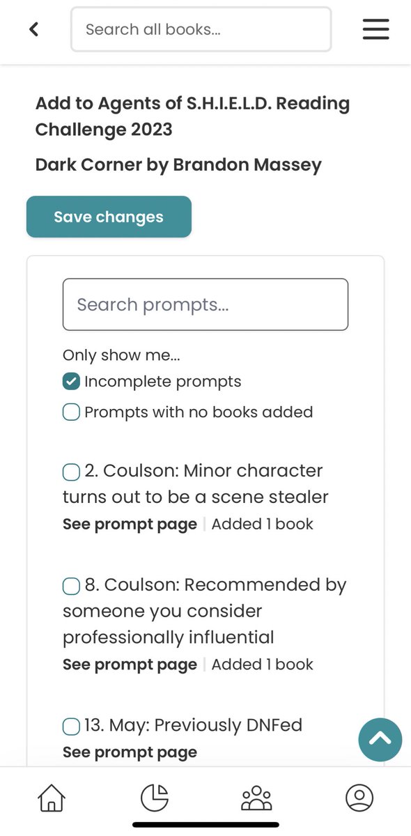 Ooo I like this <a href="/thestorygraph/">The StoryGraph</a> 👀

Being able to sort through prompts and only see the ones I haven’t completed yet is a big help for me as a person who loves reading challenges😍