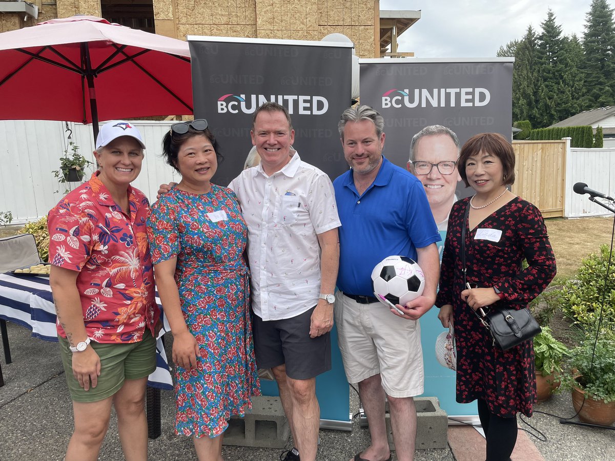 KevinFalcon's tweet photo. Had an amazing time attending Surrey South's Summer BBQ with @elenoresturko and @TrevHal!

It was great connecting with our incredible BC United supporters and sharing my vision for a stronger, brighter British Columbia. #BCUnited https://t.co/0Pr5GBKK6d
