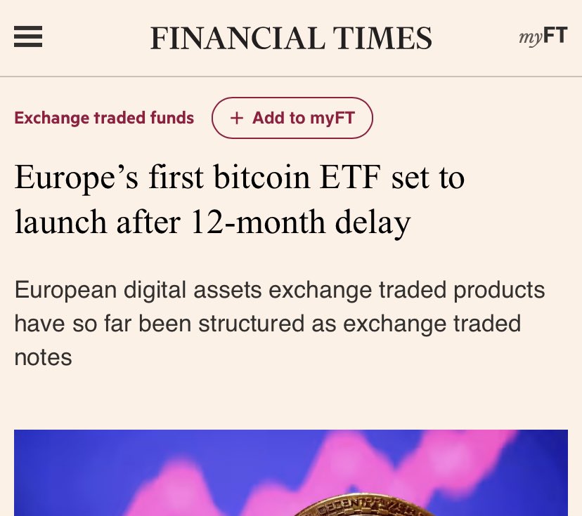 OscarDarmawan's tweet photo. Sempat delay karena Terra Luna crash, Eropa siap launch #Bitcoin ETF bulan ini. Open door for future flow in crypto market. https://t.co/Ij9NM9iaEf
