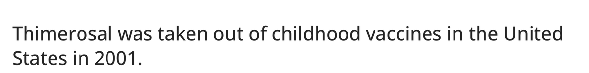 SharylAttkisson's tweet photo. This often-cited fact on CDC website is false and/or misleading. 
"Thimerosal was taken out of childhood vaccines in the United States in 2001."
Mercury (thimerosal) is still in most flu shots. It's in a formulation of TD given to children. CDC's own link says so.
But reporters just parrot the info without checking.
Medical journalists don't fact check.
Congress doesn't require the info to be corrected.
We shouldn't be surprised the whole Covid mess was so mismanaged.
https://t.co/R0Hk3BTh49