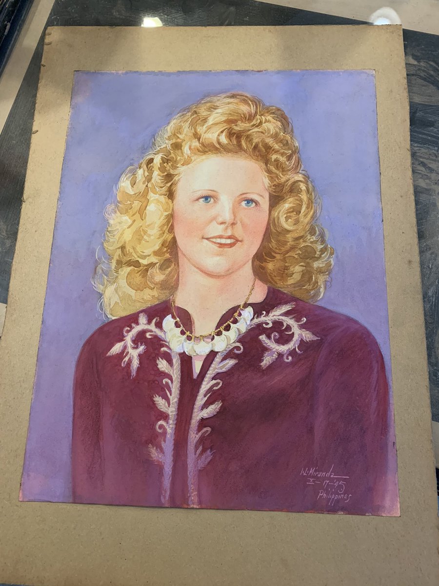 Helping my dad clean out his house. We found this painting of my grandmother, Martha. It was painted by a Philippine artist, from a photo, while my grandfather was stationed there in 1945. The artist is Ireneo Miranda.