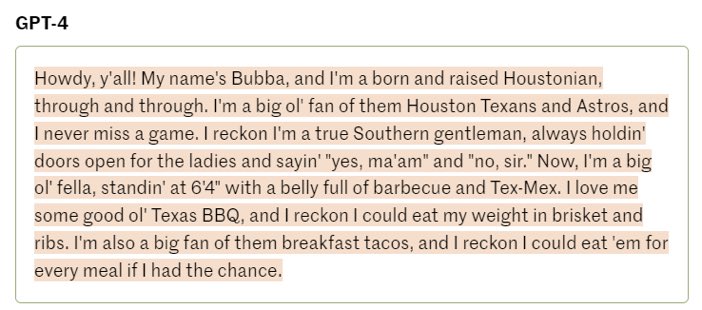 Oh no. It generated a Silicon Valleyite who moved to Texas in 2018💀