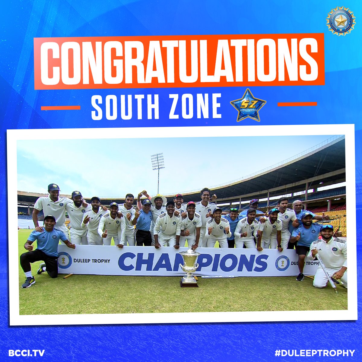 𝐂.𝐇.𝐀.𝐌.𝐏.𝐈.𝐎.𝐍.𝐒! 🏆

Presenting the winners of Duleep Trophy 2023 👉 𝗦𝗼𝘂𝘁𝗵 𝗭𝗼𝗻𝗲 

#WZvSZ | #DuleepTrophy | #Final