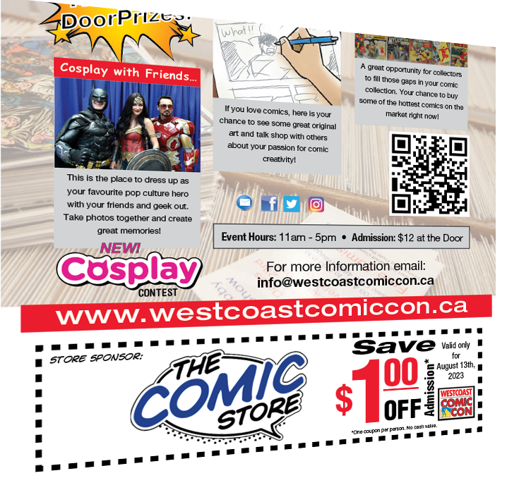 ConWestcoast's tweet photo. You  can now pick up a coupon for $1 off admission by visiting your local  collectibles store! For a full list of participating partners please  visit our website and scroll to the bottom. https://t.co/fDIs1liMRu