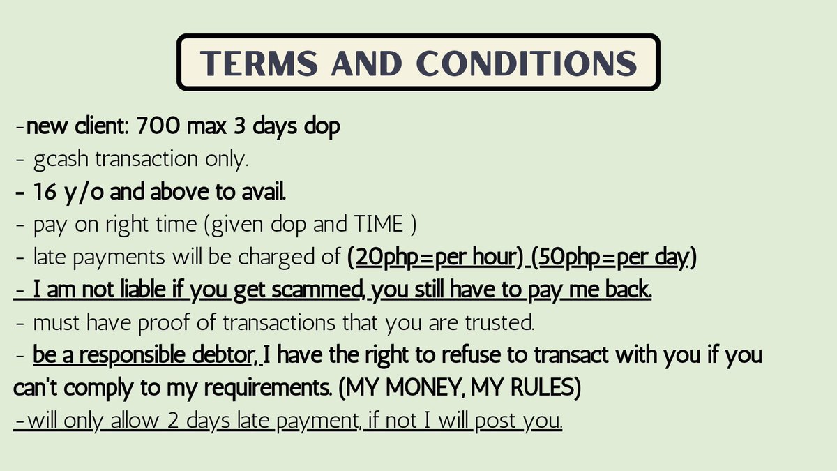 1104basket's tweet photo. pautang service ! open #liah_lends

Availfunds: 2,000

3 days dop for new 
700 max for new 

slots: 2 = old ; 2 = new

no reply = no slots / wont transact. dm to inquire.

✴︎ selective

Read tcs before dming

🏷️ lf pahiram payo pautang https://t.co/ndL4wAC1O5
