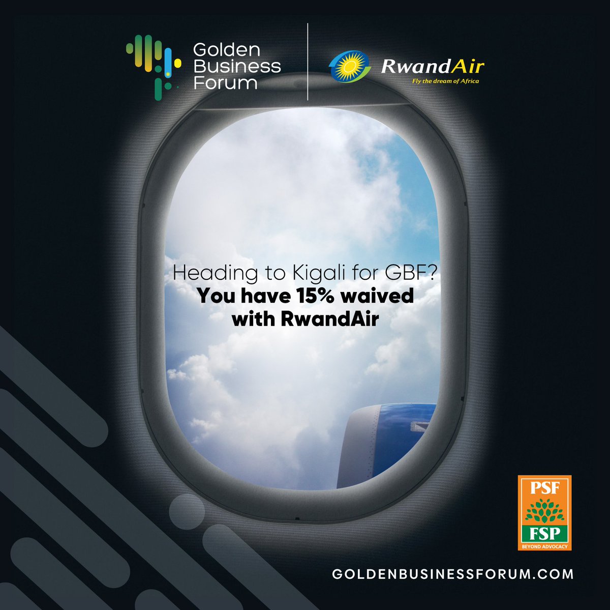 It's a great Sunday with great news. Are you planning to fly in to attend the upcoming Golden Business Forum from 16th -18th next month?  Register now and get 15% discount on your ticket. Thank you, <a href="/FlyRwandAir/">RwandAir</a>, for being part of this international event.