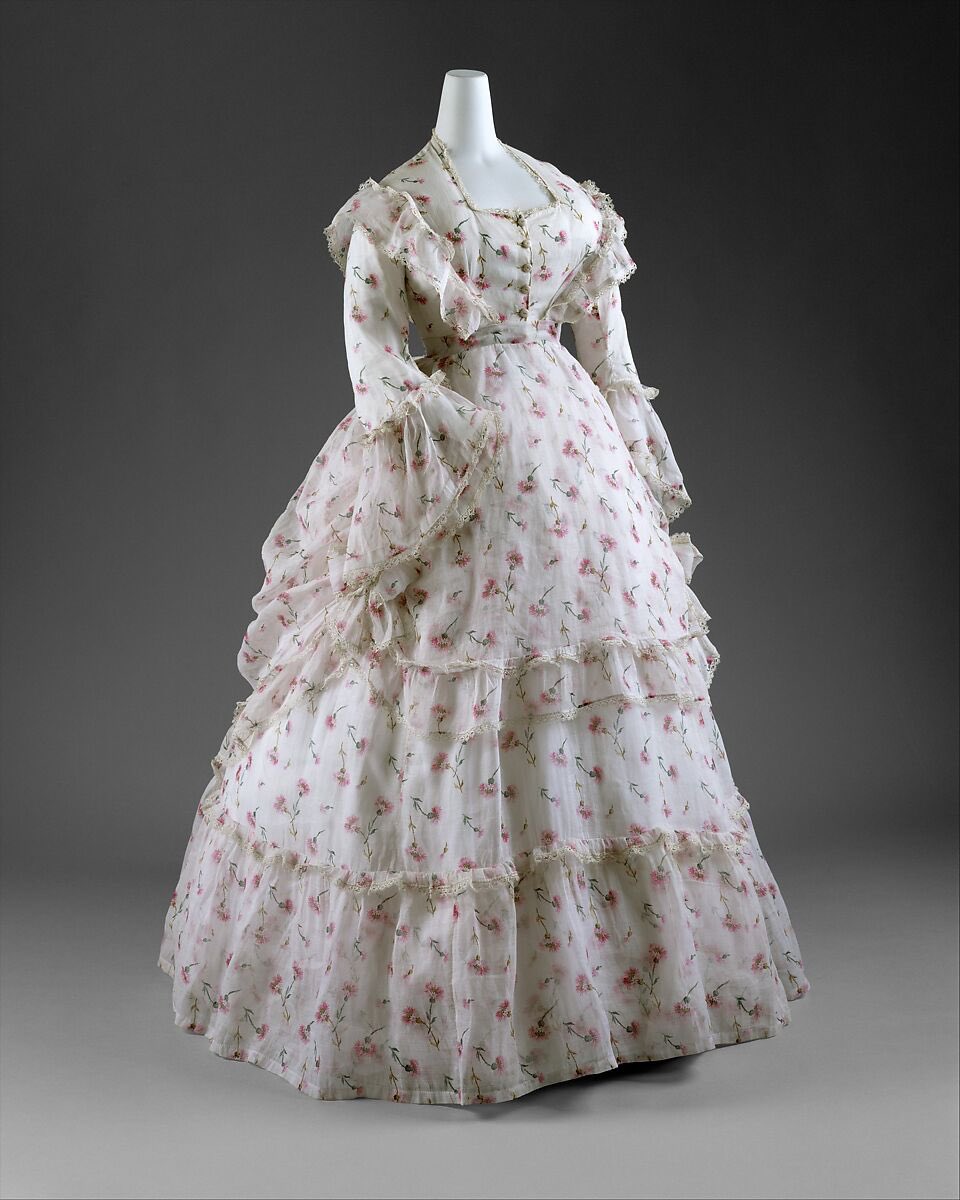 kateStrasdin's tweet image. Recalling hazy summer days past when dress may have looked very different but the ambitions of a #summerwardrobe shared some aesthetics. This early #1870s dress of sheer printed cotton evokes the sunshine of the #c19th and bright days in white cotton @metmuseum #fashionhistory