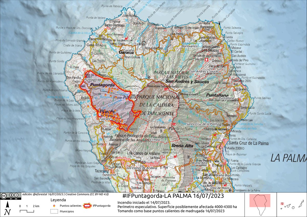 🔥#IFPuntagorda
Posible extensión del incendio y puntos calientes de esta madrugada.
Estaría afectando a unas 4000 ha
Su evolución: e.forestry.es/GIF2023#06