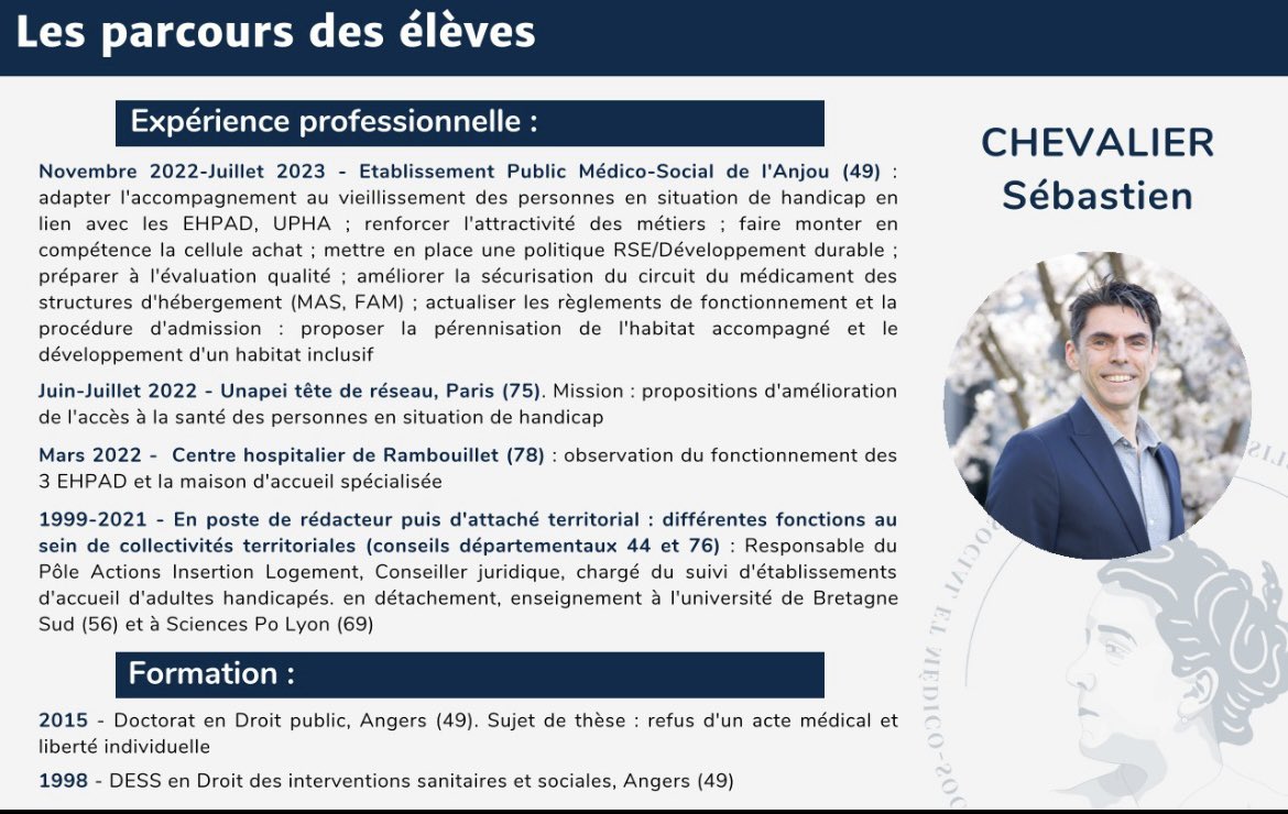 [Affectations] la présentation des élèves D3S se poursuit. Découvrez les parcours et profils de la promotion Suzanne Noël ! Des parcours variés dont vous retrouverez les profils complets dans notre plaquette : lnkd.in/eJDZurb5

<a href="/EHESP/">EHESP</a>