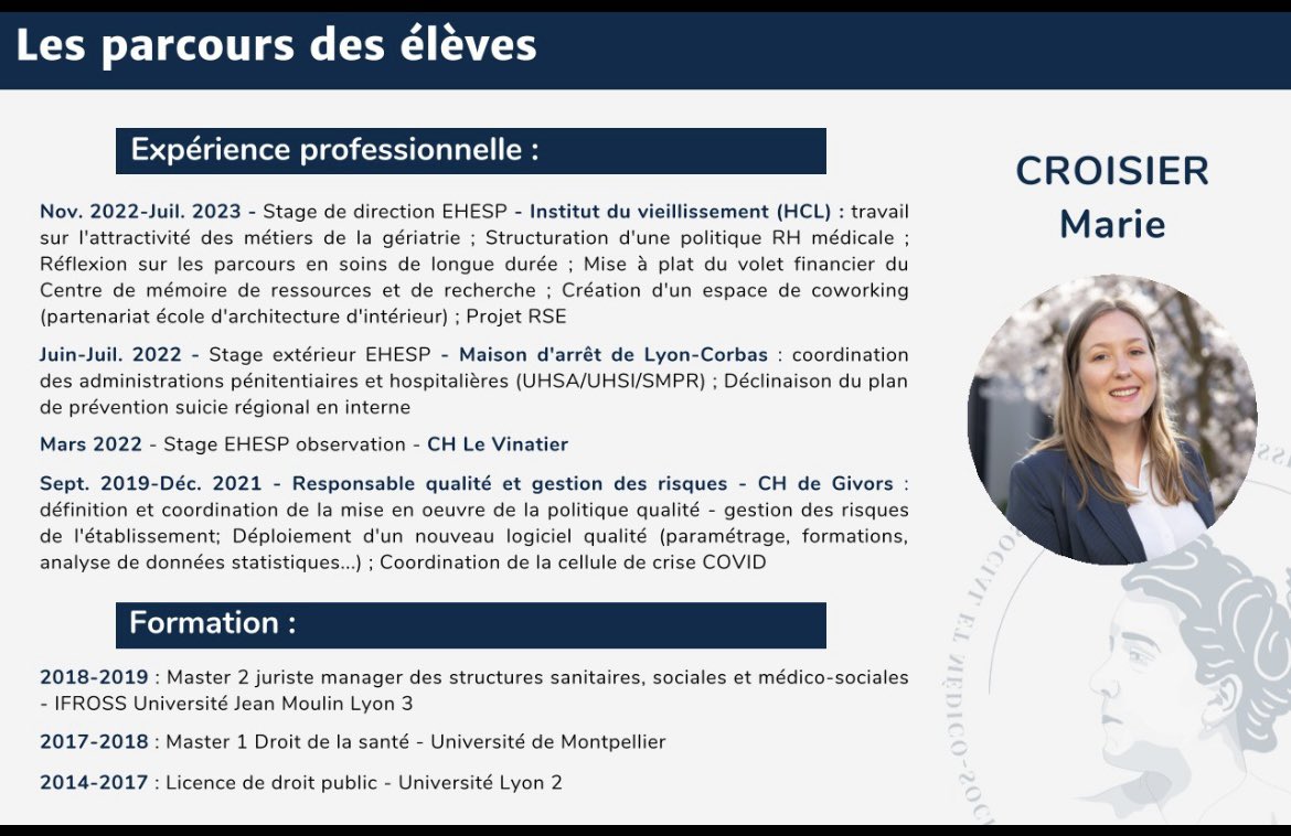 [Affectations] la période de stage des élèves D3S se termine bientôt et prendront leur poste au 1er janvier 2024! lnkd.in/eJDZurb5
<a href="/EHESP/">EHESP</a>