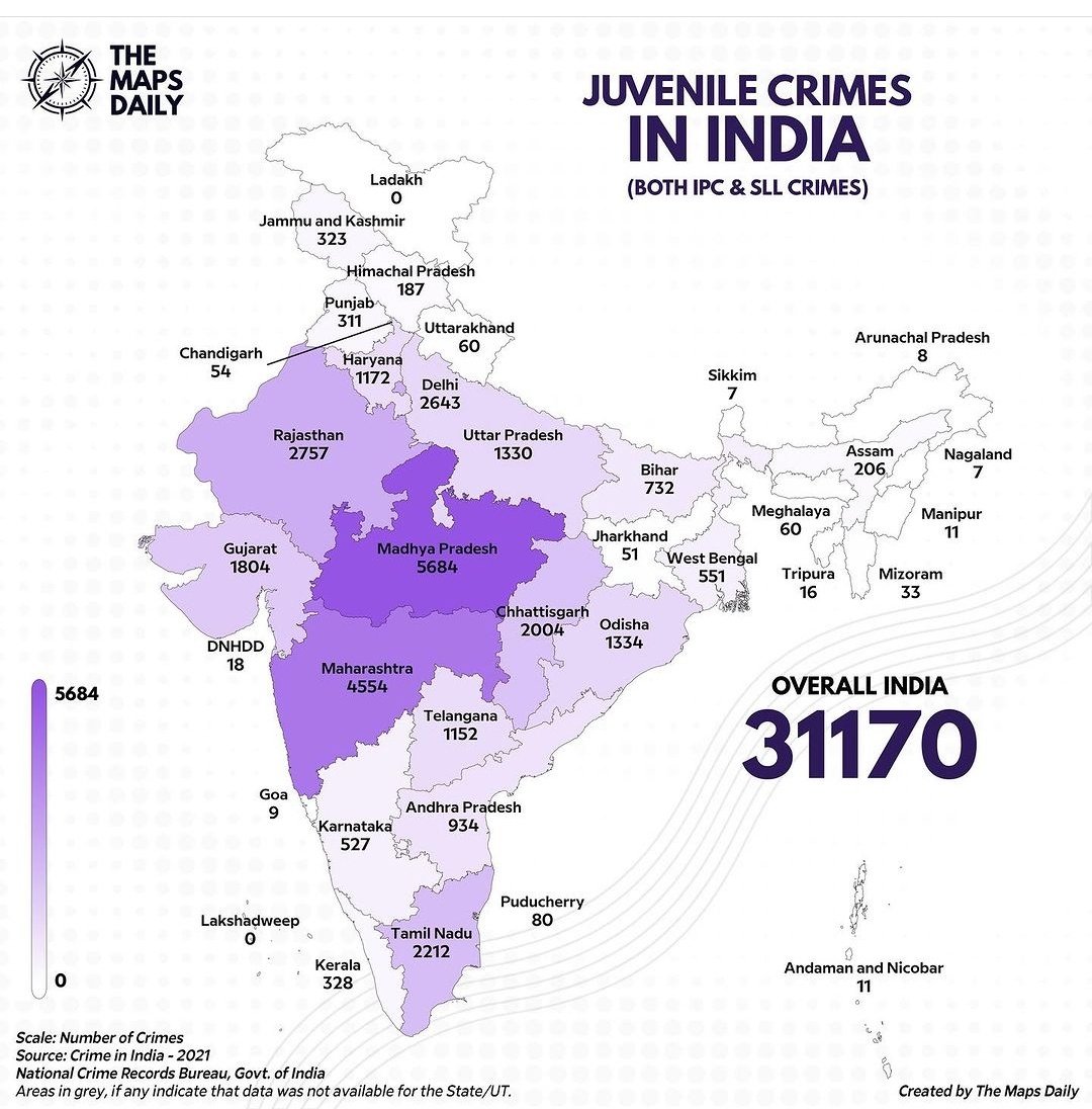 BORN4WIN's tweet photo. Juvenile Crimes in India.
(Data by: #TheMapsDaily) https://t.co/4vibIcgy5X