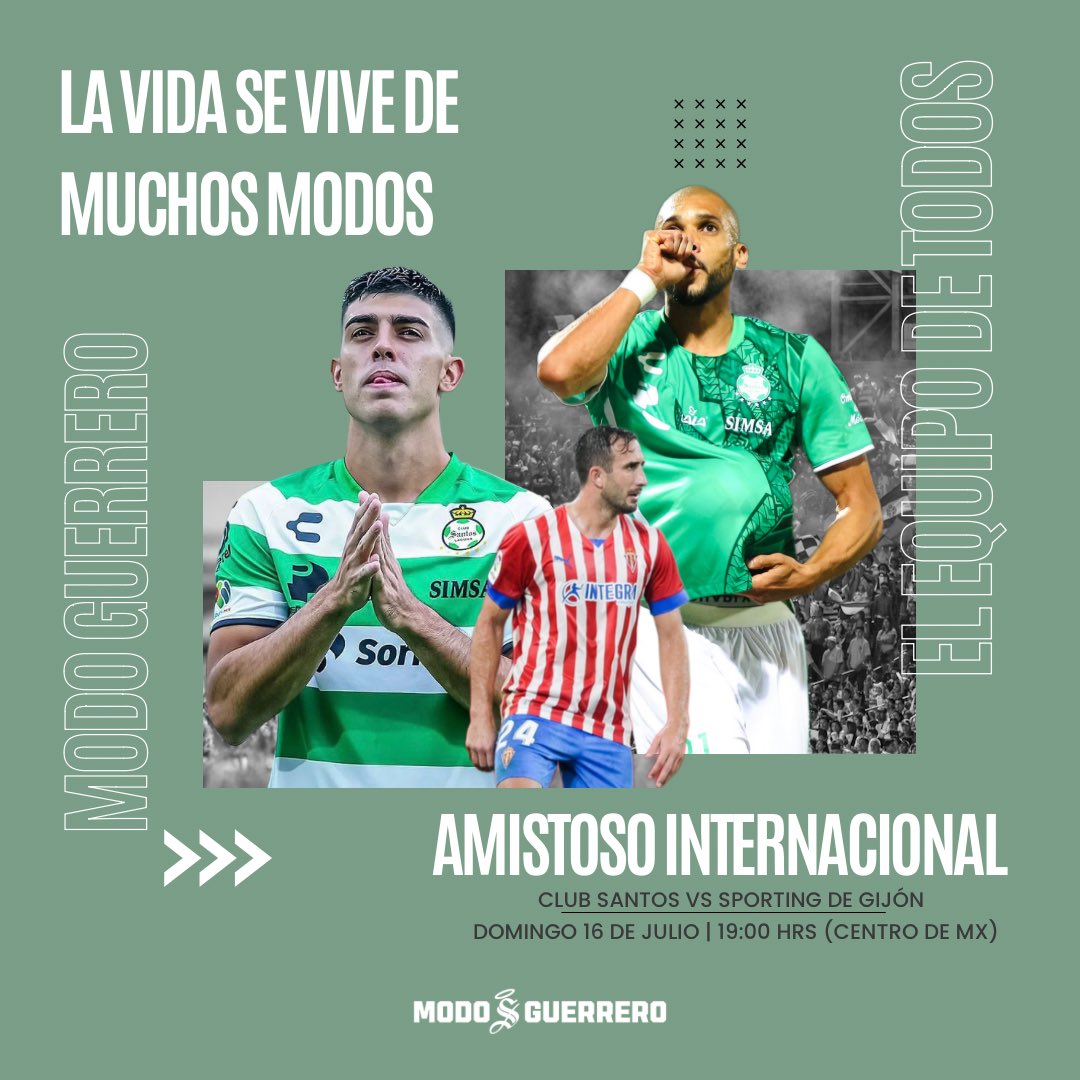 𝐌𝐀Ñ𝐀𝐍𝐀 𝐓𝐎𝐃𝐎𝐒 𝐀𝐋 𝐂𝐎𝐑𝐎𝐍𝐀🟢⚪️

Los Guerreros del Santos Laguna estarán enfrentando al <a href="/RealSporting/">Real Sporting</a> en un partido amistoso internacional. 

Duelo de hermanos!!🔥

#ModoGuerrero🇳🇬