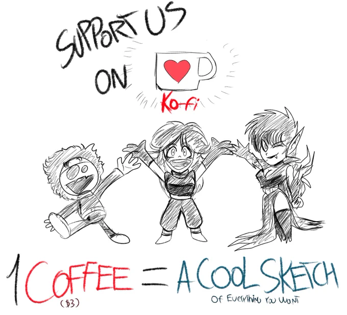 I opened a Ko-fi for my two art accounts. Please support me with a Ko-fi and share. You can also find info about my other services on my page. 

 Link below 