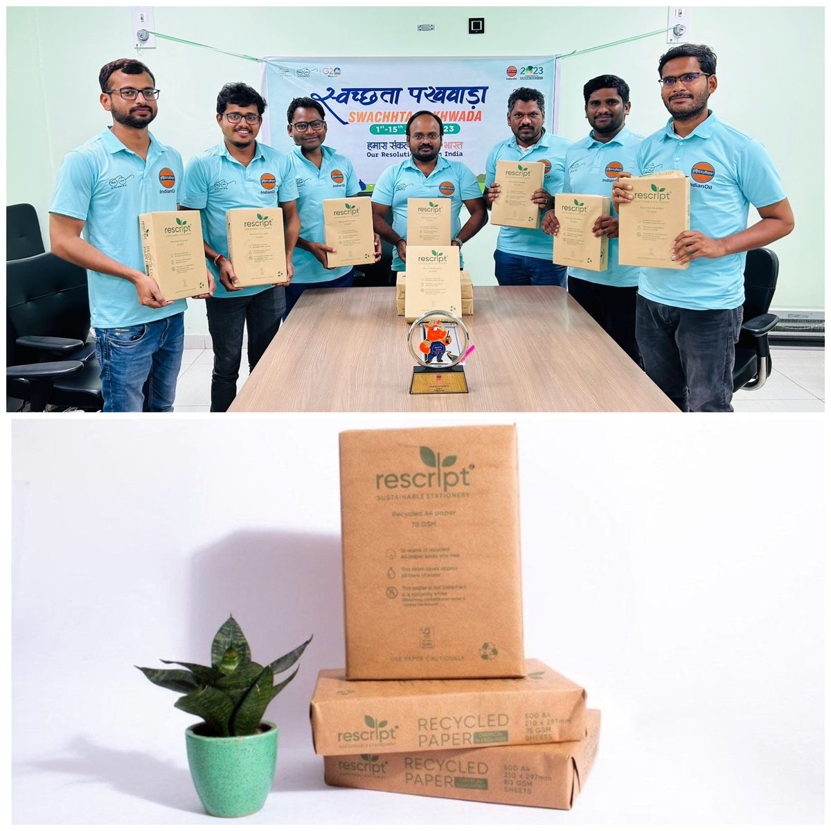 iocl_serpl's tweet photo. As a part of sustainable Swachhta, team SERPL, Rajahmundry took the initiative of using Recycled A4 paper reams in the office. One ream of recycled A4 sheets saves 68 litres of water and 16 reams of paper saves a Tree. #SwachhtaPakhwada2023 @IndianOilcl @IOCL_PLHO https://t.co/AIjnmLK6E2