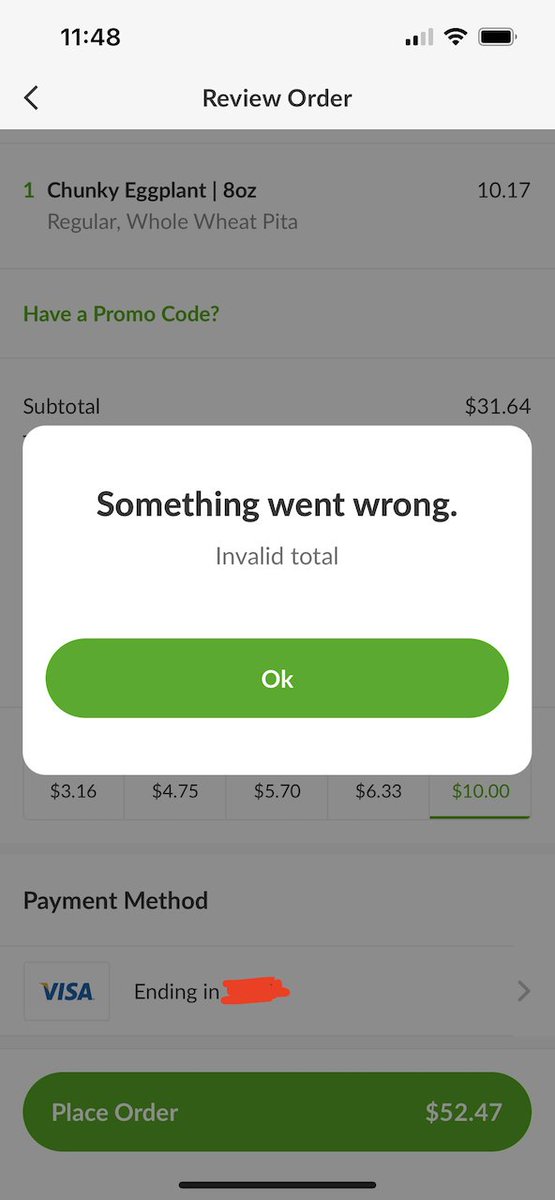 @orenshummus -- Every time I try to use your app (multiple days), I get this error. Any suggestions, or should I order through UberEats instead?

(Also, how about a 'Contact Us' link on your website?)