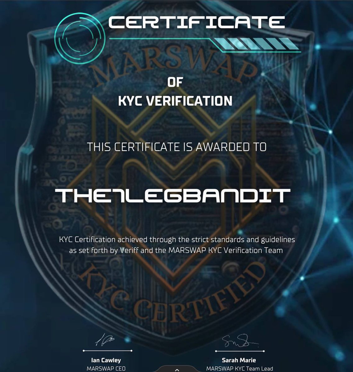 Andrew_HClark's tweet photo. we have completed and passed our KYC audit please share all over the world #PREME #THE1LEGBANDIT #KYC #MARSWAP #ARTOFFICIAL https://t.co/v7M6w0VLit