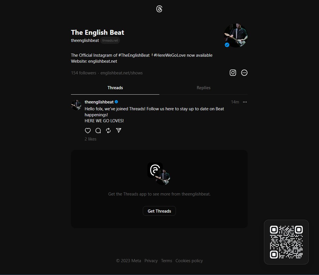 The English Beat (@theenglishbeat) on Twitter photo For those of you who don't have the #Threads app, you can also read ours in any browser at: threads.net/@theenglishbeat For those of you who don't have the #Threads app, you can also read ours in any browser at: threads.net/@theenglishbeat