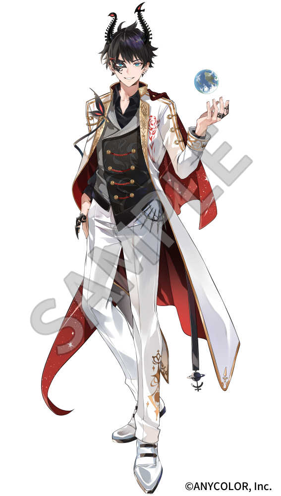 1boy male focus black hair horns sample watermark solo pants  illustration images