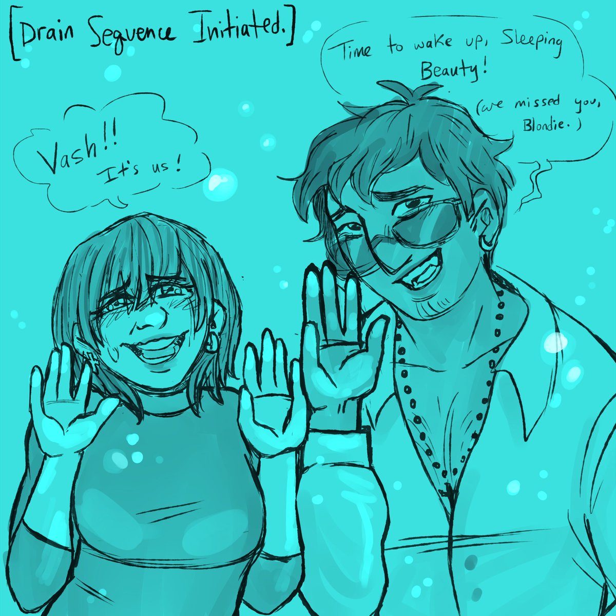 meximango's tweet photo. #mashwoodweek  Day 6 - Reincarnation AU

In this AU, Meryl and Wolfwood find each other/remember first, then they go on a journey to find the 3rd part of their trio! Vash was busy sleeping 😴
Some nudity in this one, but nothing is showing, so~ https://t.co/fmBFo1d9fb