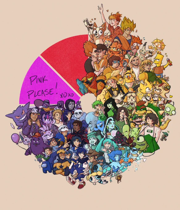 thanks for the fun purples :)! gratifying to have gabe so highly requested lmao. next  give me pink characters or band folks! 
