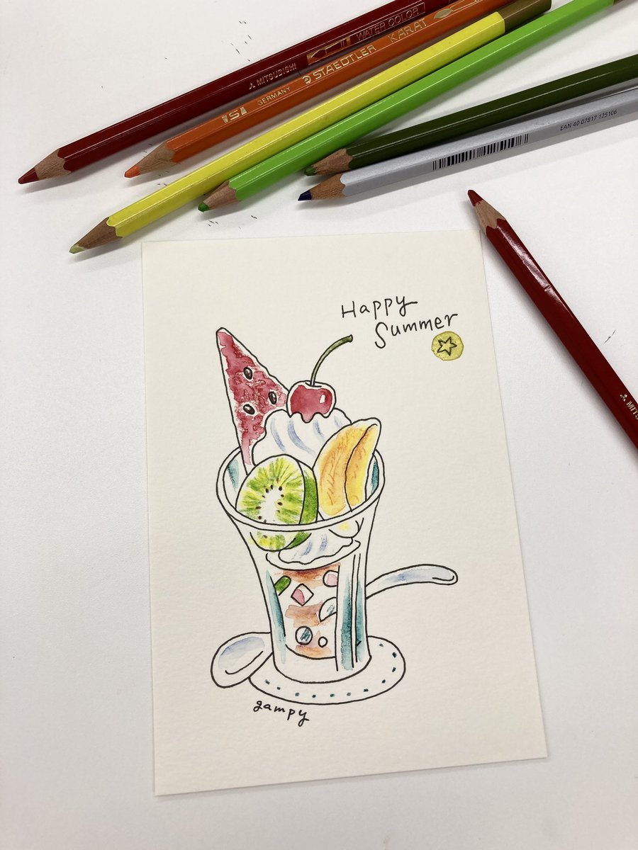 「今日のデモンストレーションにて、 水彩色鉛筆と0.1ミリの顔料ペンと水筆で 阪急」|ganpukuのイラスト