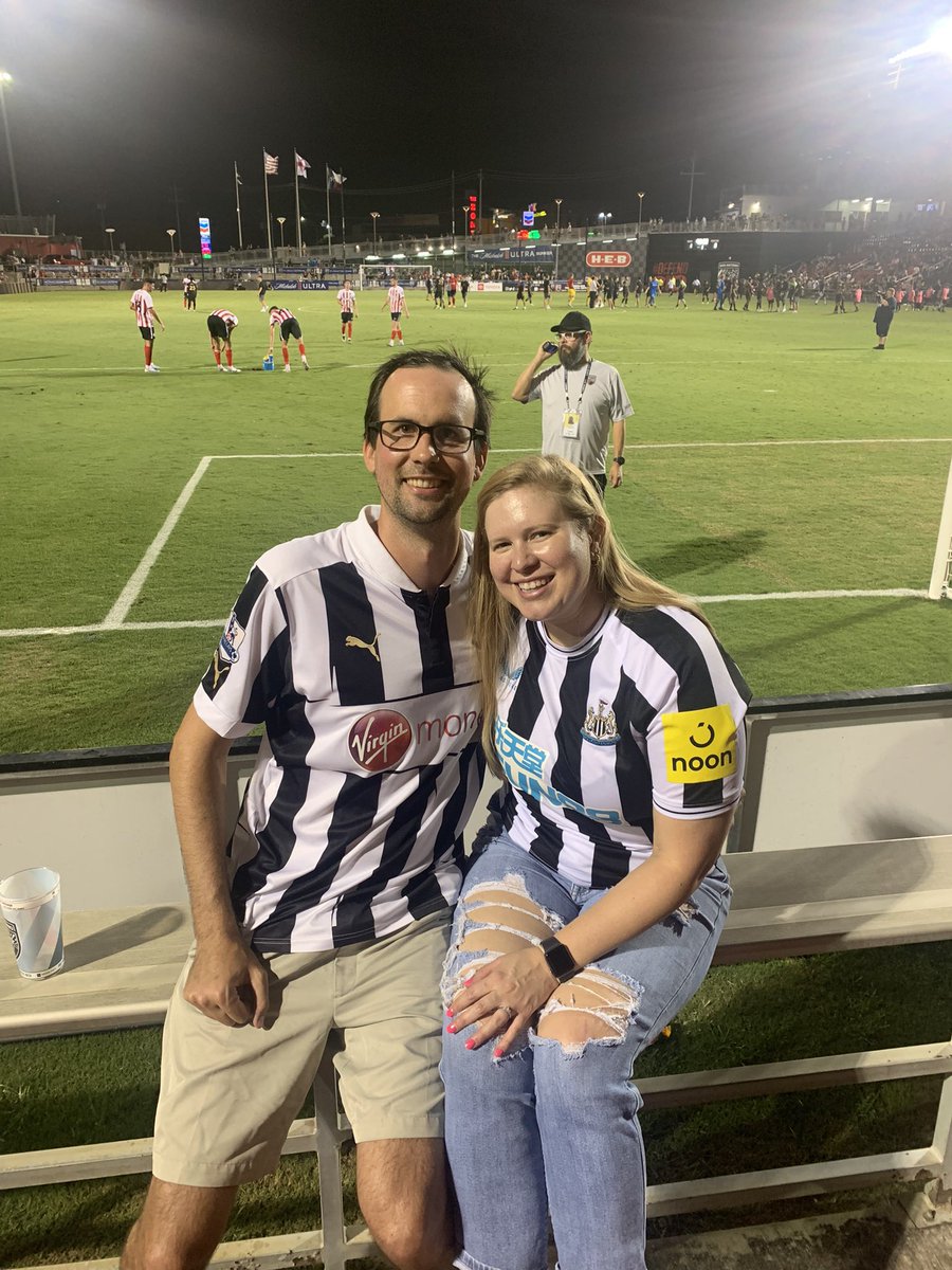NeilDebbage's tweet photo. Wearing @NUFC kits at a Sunderland match. Only in the states.  Howay the lads. https://t.co/GHbGZpDzdm