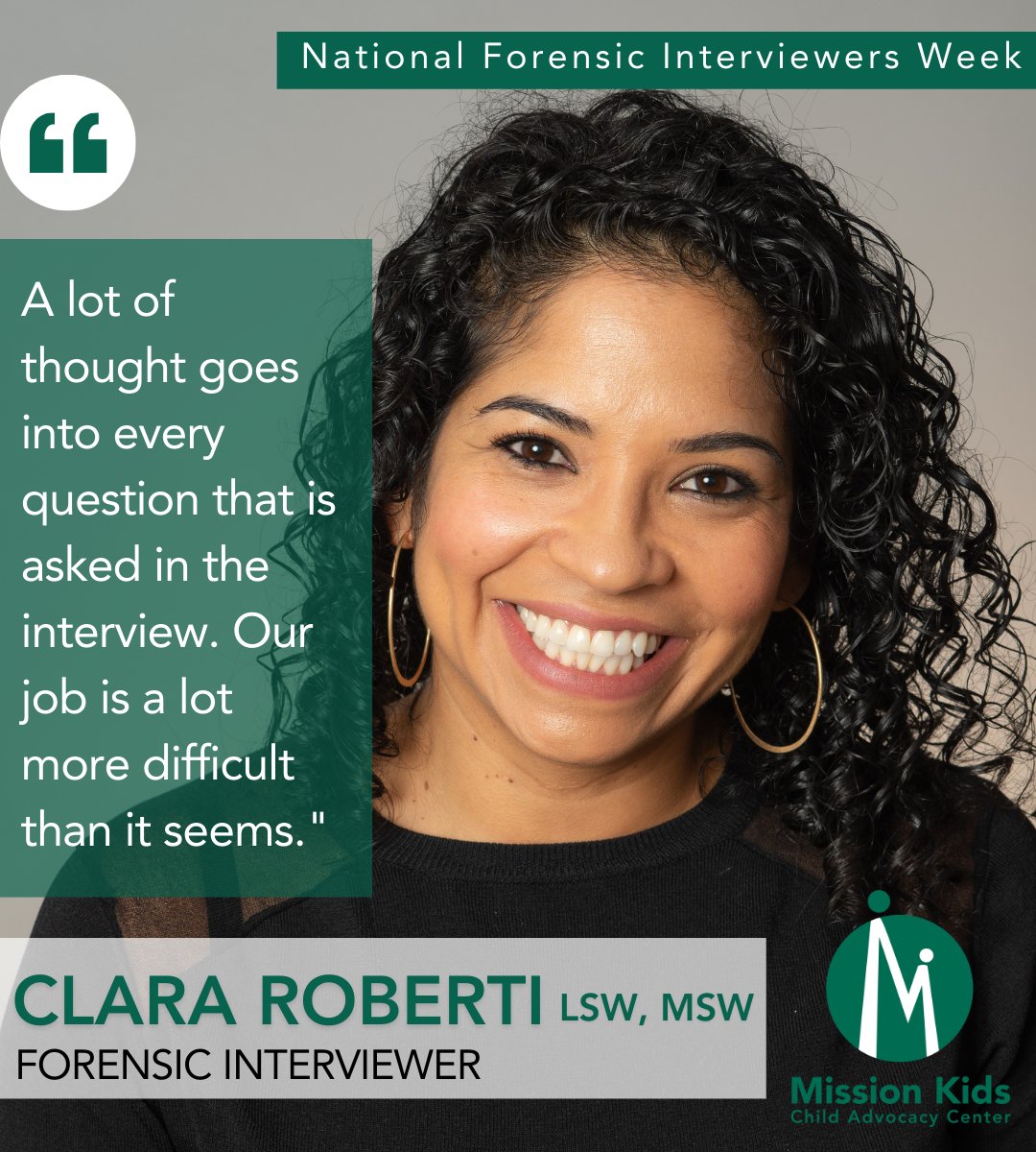 MissionKidsCAC's tweet image. As we celebrate #NationalForensicInterviewersWeek, we'd like to introduce you to Clara Roberti, one of our forensic interviewers here at Mission Kids. 🫶 
#ForensicInterview #OurMissionIsKids #ForensicInterviewer #KeystoneCACs