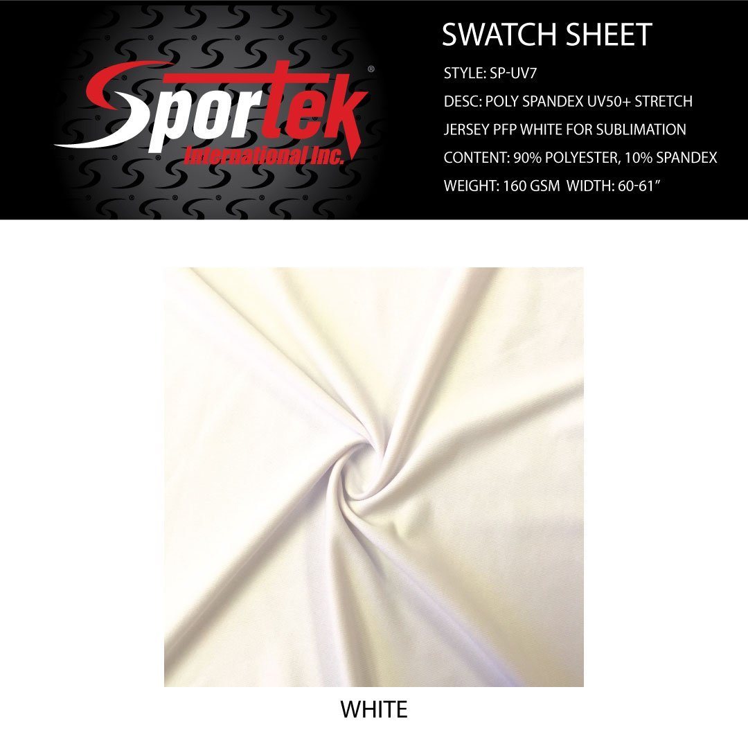 SportekInternat's tweet image. SP-UV7 Poly Spandex UV50 plus Stretch Jersey PFP white for sublimation
Get here sportek.com/products/sp-uv…
#ColorCard #ArmSleeves
sportek.com