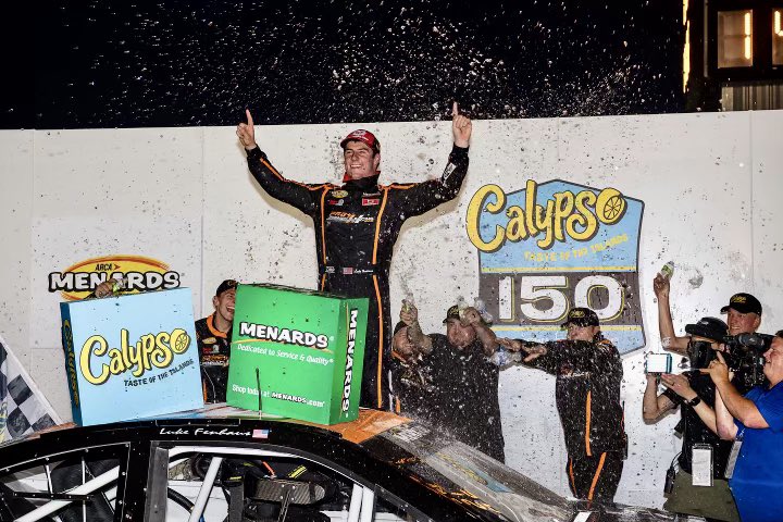 luke_fenhaus's tweet photo. Win #2 tonight w/our #28 @RacePRG @TeamChevy @ARCA_Racing @iowaspeedway for the #calypso150. First win in National Series!  

Thank you @TeamChev,  Jerri and Mark Webb, @HuffdaddyShane, @LorinRanier, Stevo, Aaron, Garret, Travis, Cowboy, Brylo, Pockets for a bad fast race car!! https://t.co/KlnWhyDU5b