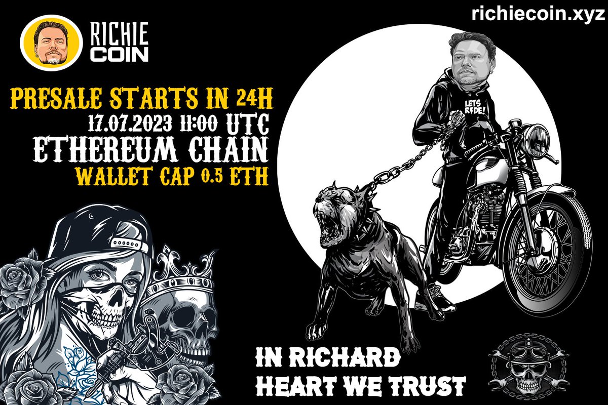 Richie_Coin_XYZ's tweet photo. $RHPC 🪙Presale 1 is starts in 24hours!
⏰17.07.2023 11:00 UTC
🔥Stay tuned &amp; don't miss out!    

📌Follow @Richie_coin_XYZ on Twitter   
📌Enter Discord https://t.co/TeIUM7m2hn 

📣In Richard Heart we trust

$RHPC #ethereum #presale https://t.co/3meG9Kw2VO