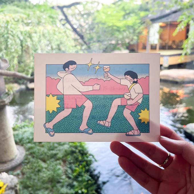 友人の結婚式のメッセージカードを描きました!  ふたりとも末永くお幸せに!