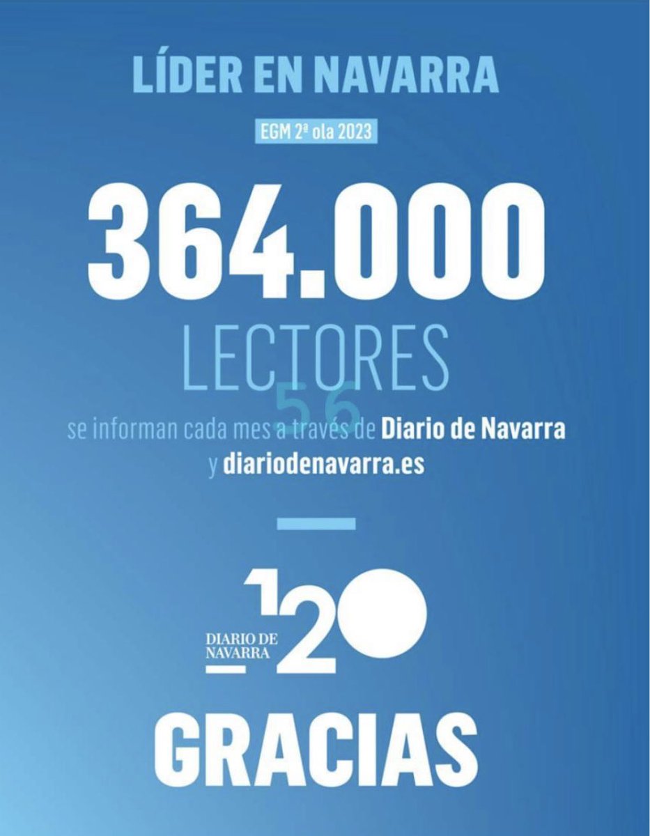 ElTiempoNavarra's tweet image. En #Navarra hay algunas cosas que nunca cambian
@DiariodeNavarra sigue siendo el medio de comunicación número uno en la comunidad #Foral
Felicidades a toda la familia de #DiarioDeNavarra