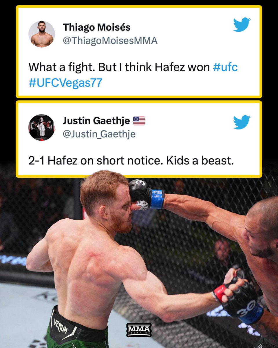 MMAFighting's tweet photo. Twitter had a *few* thoughts on Jack Della Maddalena's win over Bassil Hafez at #UFCVegas77 https://t.co/BMRgDZiu5L