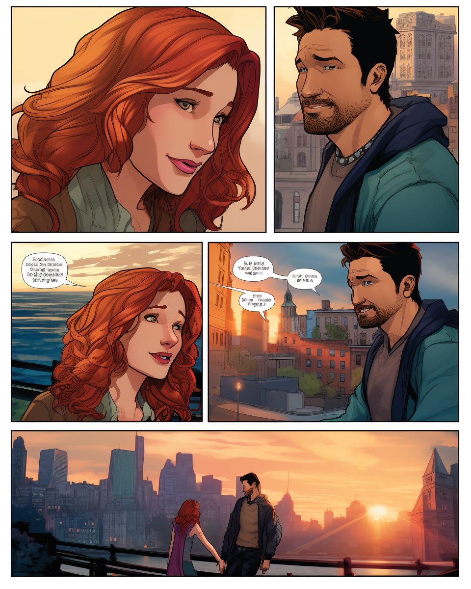 prompt_mastery's tweet photo. Try out this prompt: 
Comic book page with multiple panels, [description]--ar 4:5 https://t.co/UOlStfXB2Q