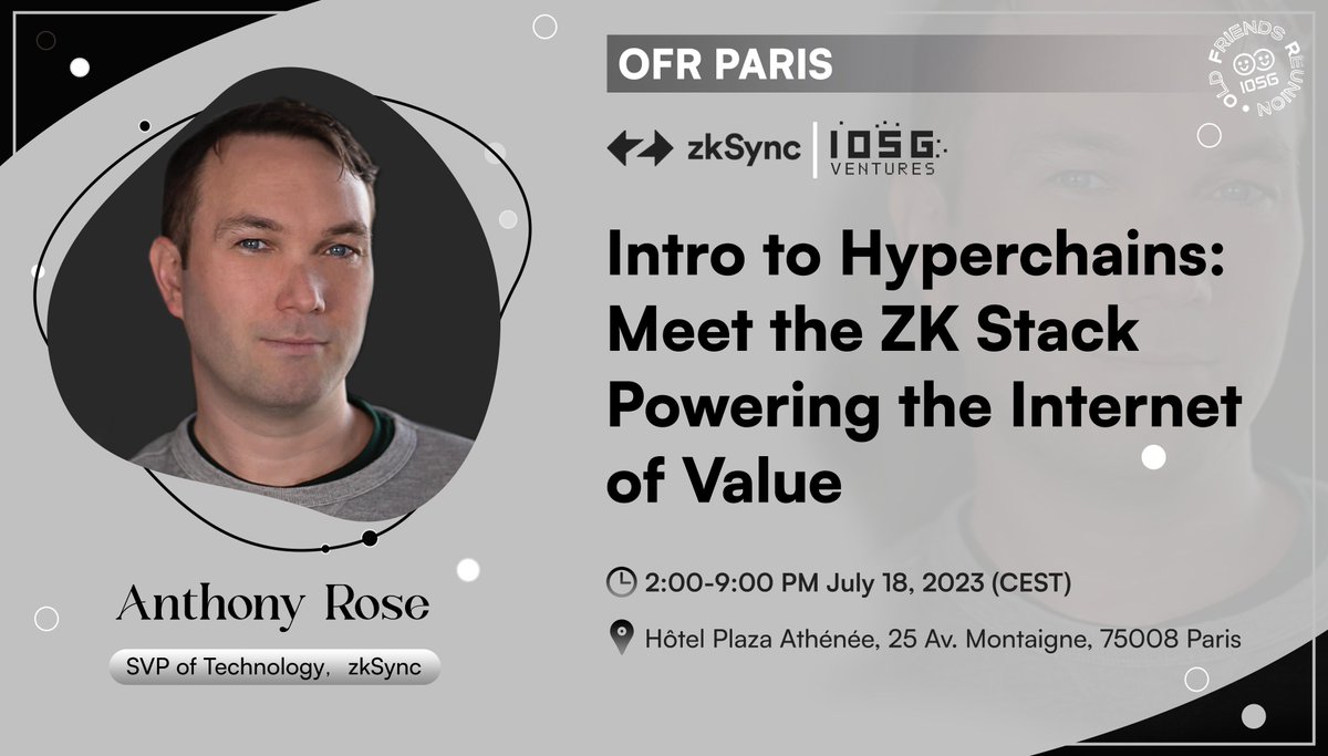 The #DA layer and #ZKRollups will provide a secure&amp;scalable ecosystem, but how will the rollups interoperate? How much do you know about the Hyperchains? Next Tuesday, <a href="/anthonykrose/">Anthony Rose ∎</a> SVP of technology of <a href="/the_matter_labs/">Matter Labs (∎, ∆)</a> &amp; <a href="/zksync/">ZKsync</a> will give us an Intro to Hyperchains: Meet the ZK