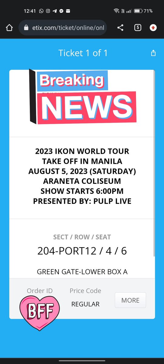 anghelalalala's tweet photo. WTS/LFB
iKON in Manila 2023

Lower Box A row 4 seat 6 

PHP 9,160.00

MOD: BDO/Gcash

DM niyo lang po ako.  Extra po to bilhin niyo pleasee. 🫶 https://t.co/TRgFSEnetA