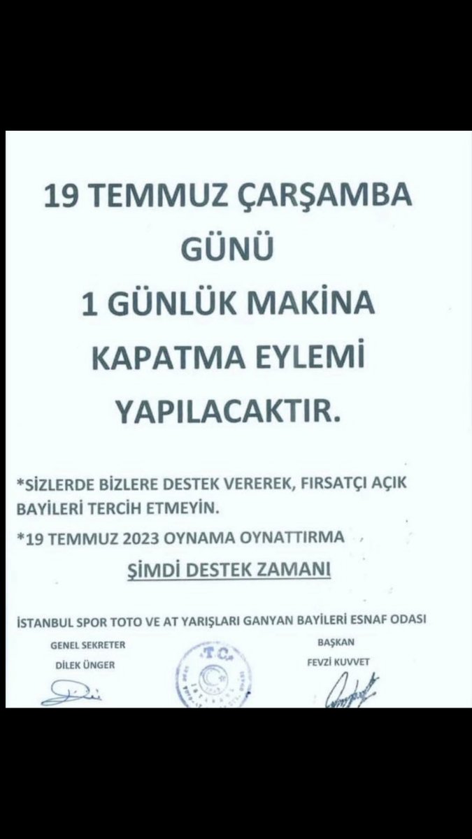 Yıllardır sektörün baş aktörlerinden olup bir türlü istediği desteği alamayan, ağır masraflar karşısında can çekişen, bir çoğu kapanan ganyan bayileri bir günlük eylem planlamış. Birlik olmak, bütün bayilerin katılmasını sağlamak önemli, yapabilirlerse ses getirirler. Bakalım…