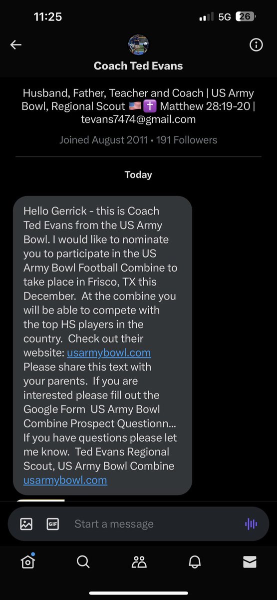 Gerrick Brooks (@brooks_gerrick) on Twitter photo Thank you coach @tntsports74 for nominating you to participate in the Us Army Bowl combine! <a href="/PrepRedzoneTX/">Prep Redzone Texas</a> <a href="/Marchen44/">On Da Marc Sports๐</a> <a href="/DirectRecruits/">Direct Recruits</a> <a href="/1on1FlexZone/">Flex Zone 1on1 Challenge</a> <a href="/T360Elite/">Coach T</a> <a href="/Coast2Coasttc/">Stephon Johnson Coach J</a> <a href="/Td2Major/">TD2Major</a> <a href="/TAProfileAPP/">TAP APP</a> <a href="/WkeelingKeeling/">Whitney Keeling</a> <a href="/TopPreps/">SPORTS NEWS, VIDEOS, GRAPHICS, EXPOSURE & MORE</a> <a href="/SR_scouting/">Scouting Report</a> <a href="/RivalsCamp/">Rivals Camp Series</a> <a href="/DownSouthFb1/">Down South</a> Thank you coach @tntsports74 for nominating you to participate in the Us Army Bowl combine! <a href="/PrepRedzoneTX/">Prep Redzone Texas</a> <a href="/Marchen44/">On Da Marc Sports๐</a> <a href="/DirectRecruits/">Direct Recruits</a> <a href="/1on1FlexZone/">Flex Zone 1on1 Challenge</a> <a href="/T360Elite/">Coach T</a> <a href="/Coast2Coasttc/">Stephon Johnson Coach J</a> <a href="/Td2Major/">TD2Major</a> <a href="/TAProfileAPP/">TAP APP</a> <a href="/WkeelingKeeling/">Whitney Keeling</a> <a href="/TopPreps/">SPORTS NEWS, VIDEOS, GRAPHICS, EXPOSURE & MORE</a> <a href="/SR_scouting/">Scouting Report</a> <a href="/RivalsCamp/">Rivals Camp Series</a> <a href="/DownSouthFb1/">Down South</a>