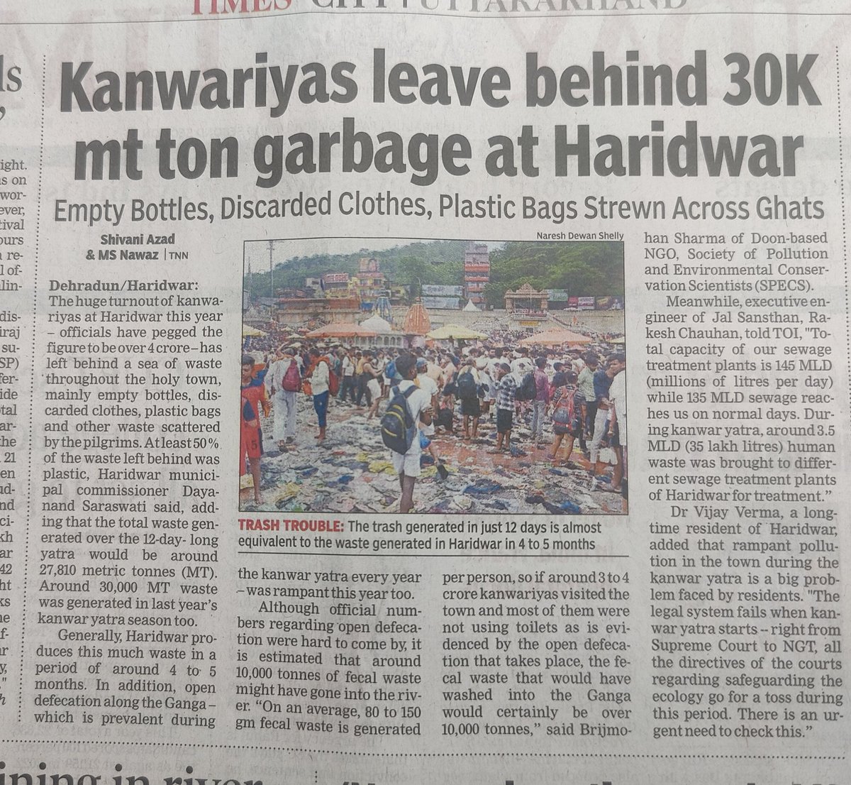 5 key data takeaways: A. 4 Crore Kanwariyas in #Haridwar in 12 days B. 3 Crore KG total waste generated C. 1 Crore KG fecal waste generated D. 50% plastic waste E. 10X waste (12 days) compared to normal State needs to recognise challenge & invest in waste infra/behaviour change