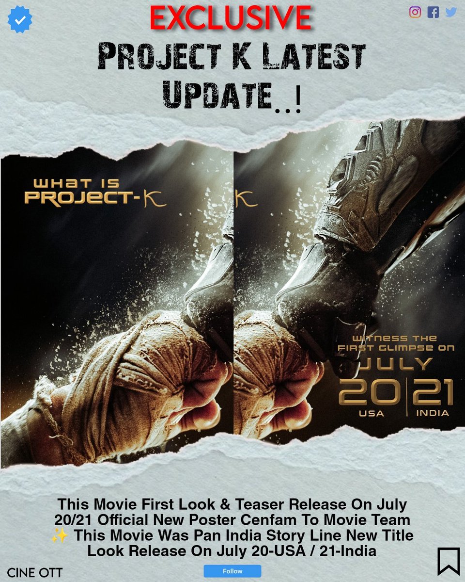 keeplvngcinema's tweet photo. 🔸#ProjectK Title &amp; First Look Announcement Was July 20/21 Release #Prabhas #ProjectKTitle

🔻 Follow For More Updates 🙏 https://t.co/bc8JafsexG