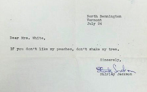 Shirley Jackson's letter to a disappointed reader in 1953 is going to be my mood for the rest of 2023.