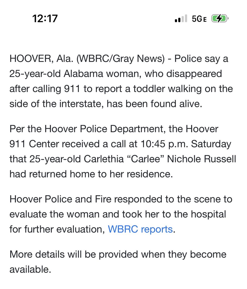 gloverpres's tweet image. We just received word that Carlee Russell has been found alive!!  No more details at the moment. Let’s take a moment and thank and praise God.