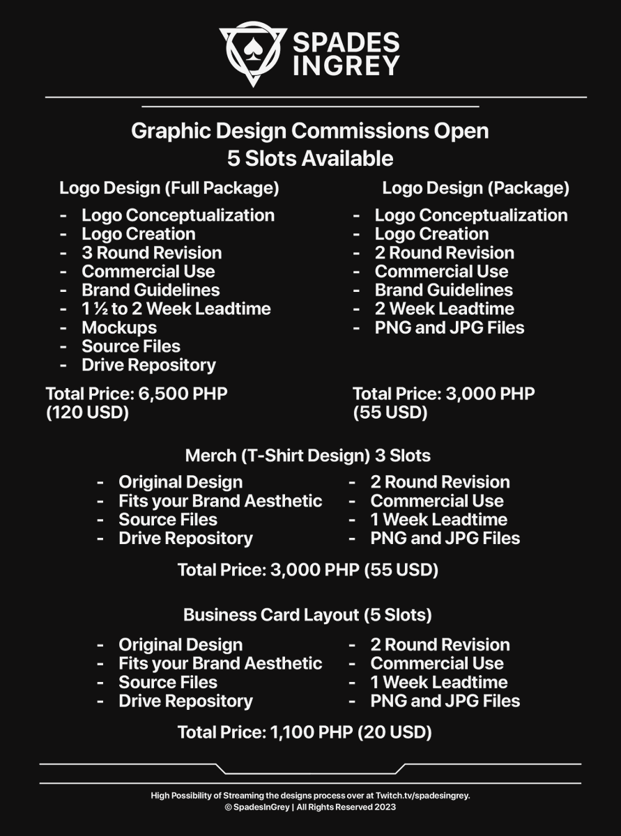 spadesingrey's tweet photo. Hey everyone, I'm Spade. A Graphic Designer from the Philippines. I'm opening my commissions right now to further fund my expenses coz I'm finally moving out to a new place! 

Every bit of interaction helps, whether an RT, QRT, or quite possible a referral/lead. Thank you! 🙏 https://t.co/K5EgbzBHDL
