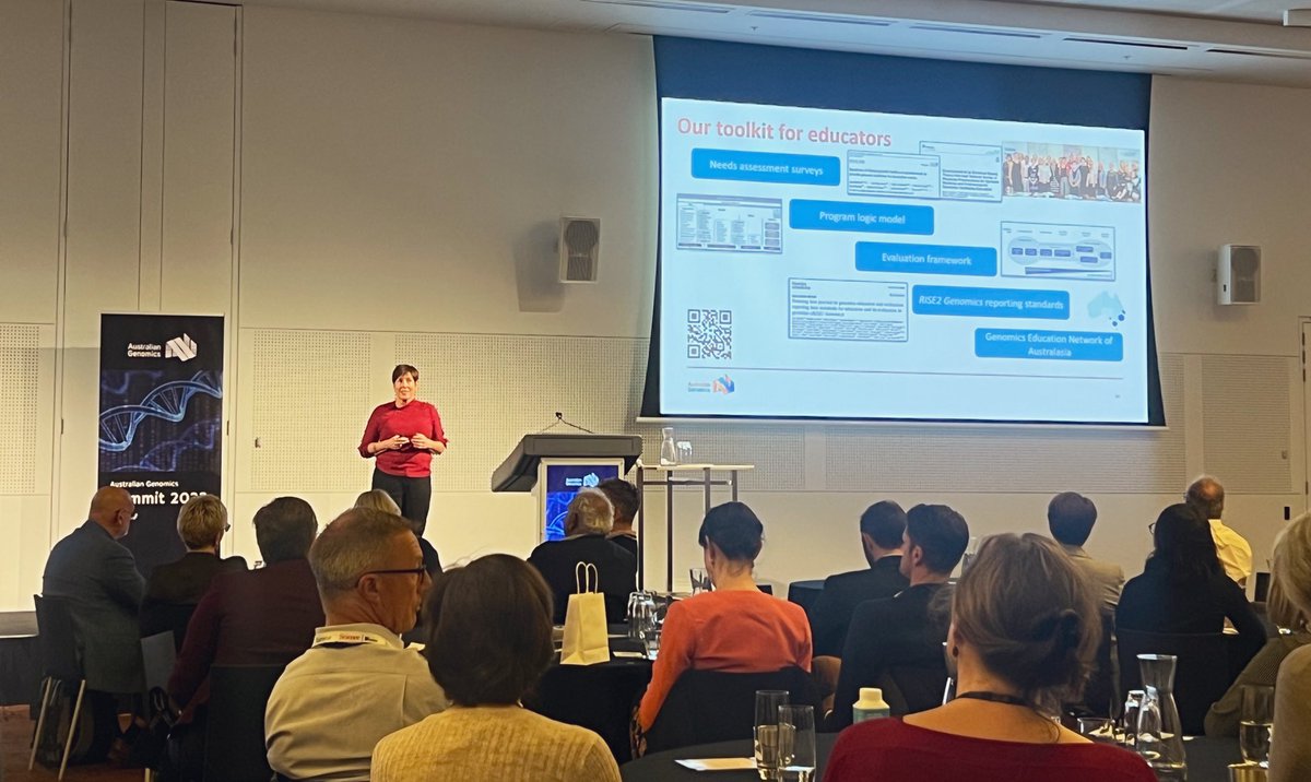 Australian Genomics (@ausgenomics) on Twitter photo With all this new research in genomics, how is the workforce going to keep up? <a href="/ClaraGaff/">Prof Clara Gaff</a> at the #AusGenomicsSummit presenting on a toolkit for educators; including surveys, program logic, evaluation framework, reporting standards and an Australasian network. With all this new research in genomics, how is the workforce going to keep up? <a href="/ClaraGaff/">Prof Clara Gaff</a> at the #AusGenomicsSummit presenting on a toolkit for educators; including surveys, program logic, evaluation framework, reporting standards and an Australasian network.