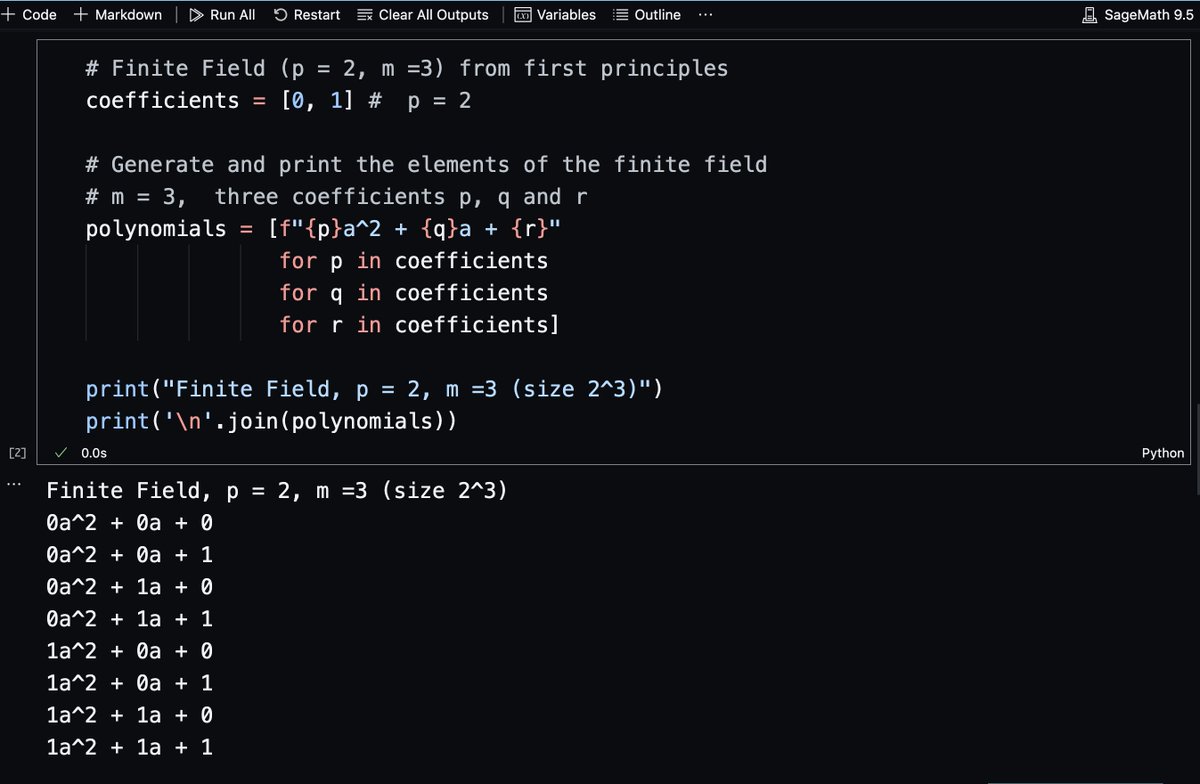 0xSiva's tweet image. Sunday , fun day 😇

1. Finite Field elements using SageMath @sagemath 🛠️
2.  Finite Field elements (demo)  from first principles 🧮

#MathTwitter #ZKP