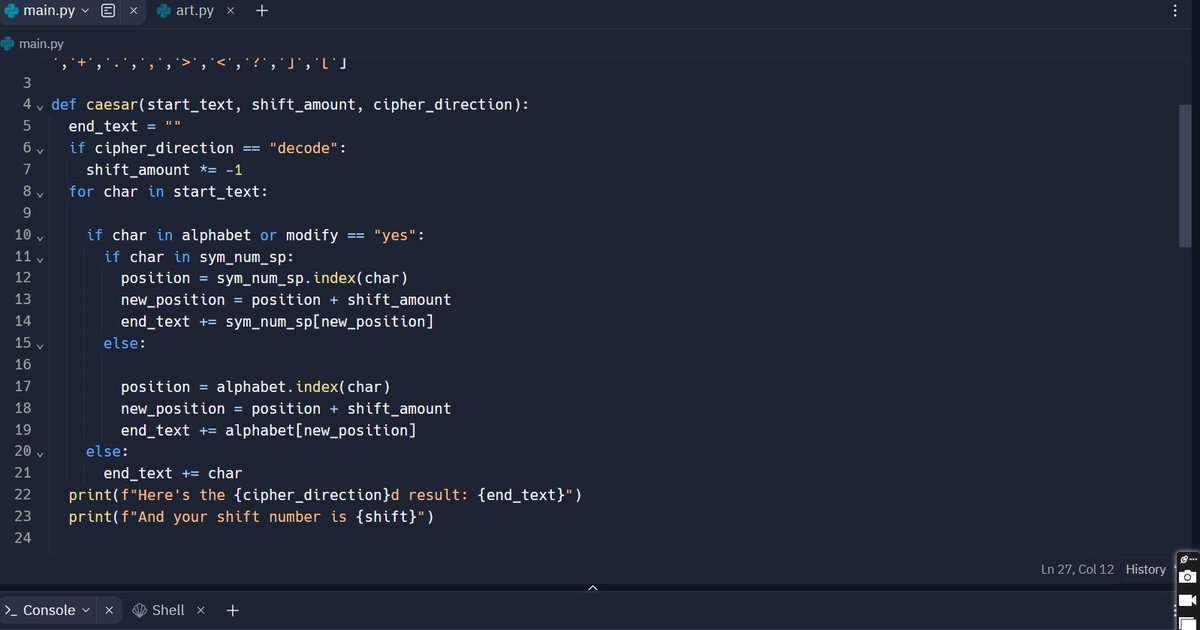 Today I completed the day 8 of #100DaysOfCode and I build this simple caesar-cipher code you can check out with this link: replit.com/@osmanveyisli/…